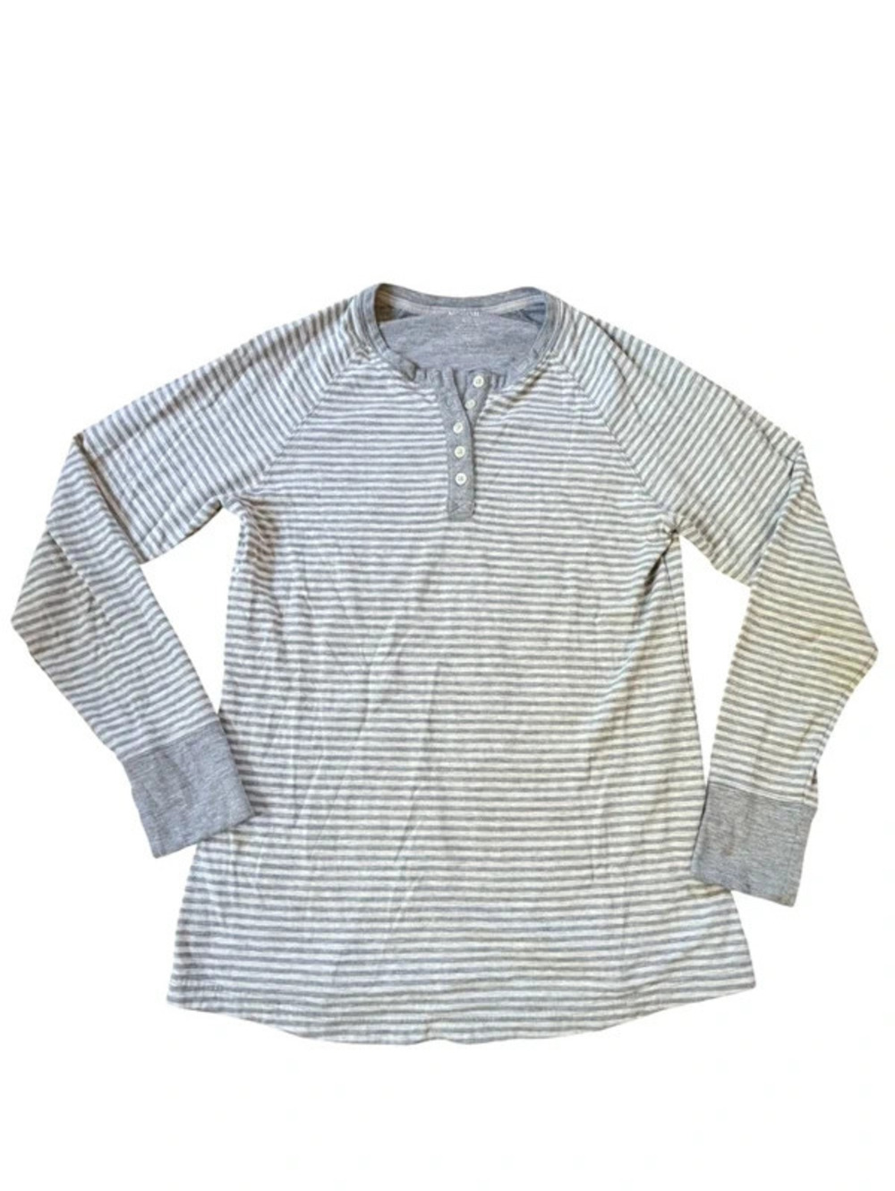 Duluth Trading Co Gray White Striped Henley Shirt Size L skuB